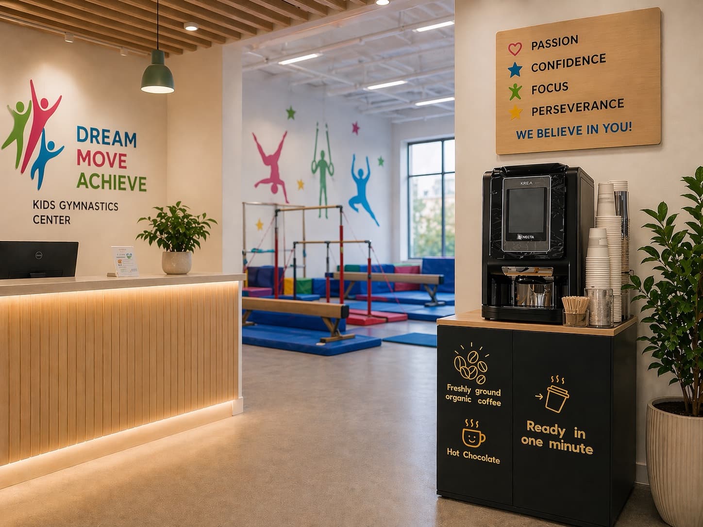MyGreenStar kiosk at kids gymnastics center